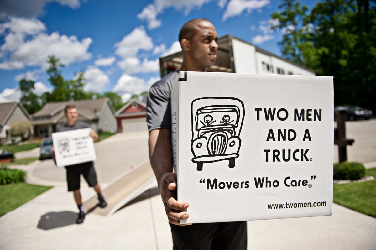TWO MEN AND A TRUCK franchise how to start a moving company boxes with logo